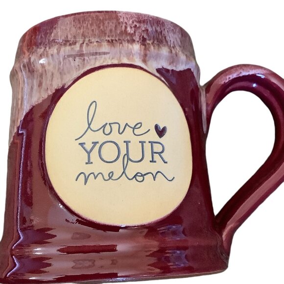 Deneen Pottery Love Your Melon Handthrown Coffee Cup Mug Red Drip Glaze USA - Picture 5 of 6